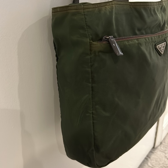 COPY - Authentic Prada Zippered Tote 12 X 14 In Dark Green & Dark Brown Straps - Picture 4 of 13